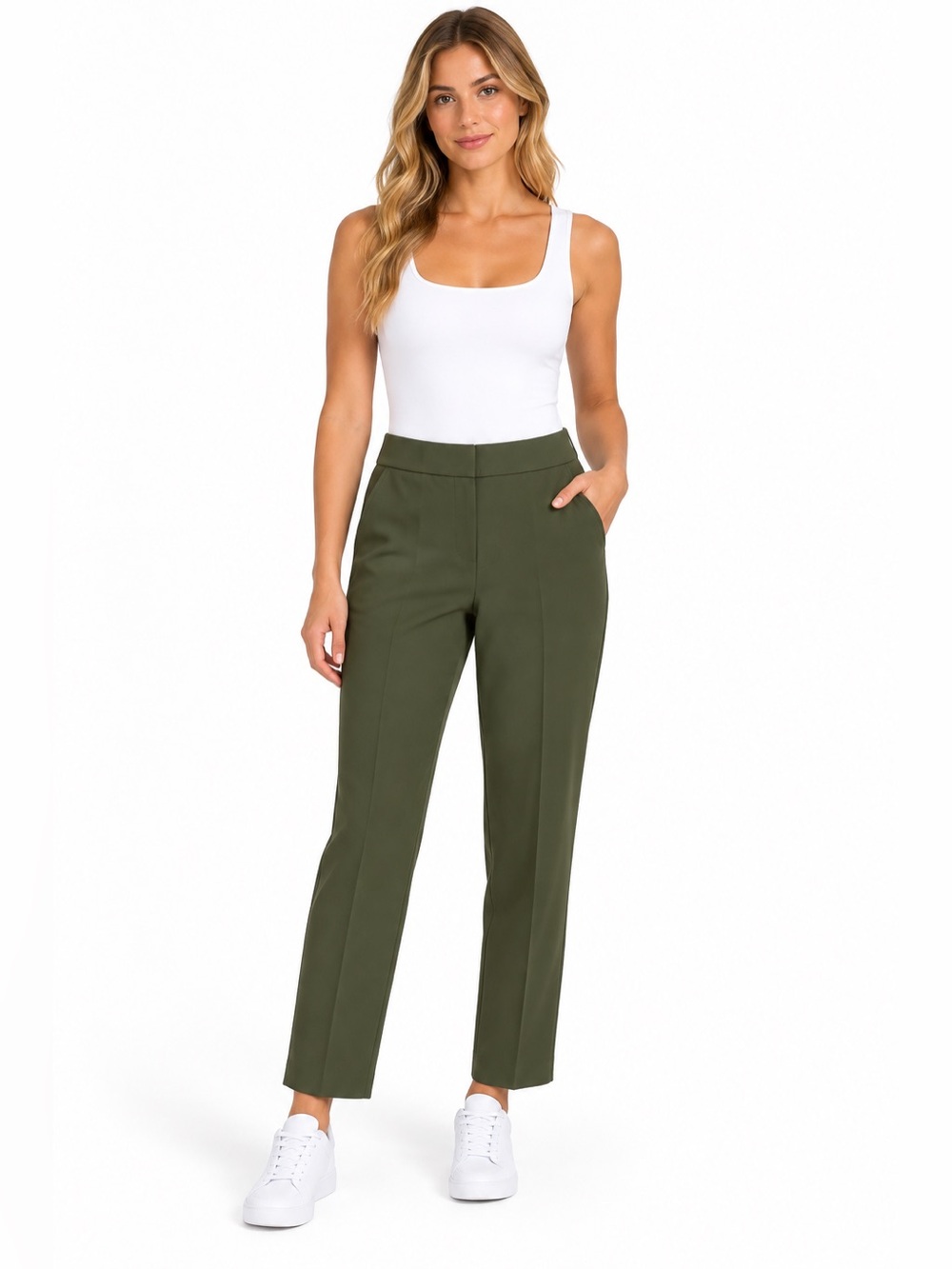 Hilary Radley Olive Straight-Leg Pull-On Trousers